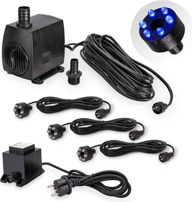 Produktbild von CLGarden Springbrunnen Pumpe SP3 mit Licht 3x LED Ring Beleuchtung blau 12V Springbrunnenpumpe für Gartenbrunnen Quellstein Wasserspiel 1300 l/h