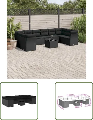 Produktbild von The Living Store 11-tlg. Garten-Sofagarnitur mit Kissen Schwarz Poly Rattan