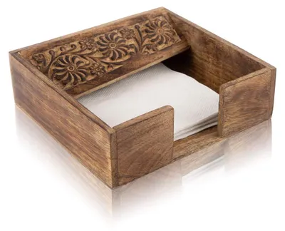 Holz-Serviettenhalter, 6,8 x 6,4 x 2 cm, braun, Landhausstil