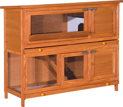 Image de PawHut Cage š€ lapin poulailler clapier en bois de pin de grande taille avec 2 šŠtages r?telier š€ foin toit ouvrant dim.120L x 48l x100H cm