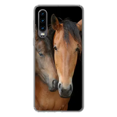 Produktbild von MuchoWow® Handyhülle Schutzhülle Hülle für Huawei P30 Pferde - Liebe - Braun Silikon Softcase Handy Hülle - Kartenbesitzer