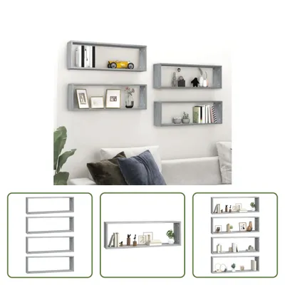 Produktbild von The Living Store Wandregale 4 Stk. Grau Sonoma 80x15x26,5 cm Holzwerkstoff