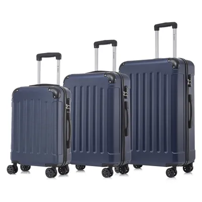 Produktbild von Suitcase Set, Rollkoffer Handgepäck, Kofferset, mit 4 Rollen 360°, Hartschalenreise Zahlenschloss, Weicher Gummigriff (3er Set, M,L&XL,Dunkelblau)