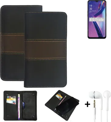 Produktbild von K-S-Trade Handyhülle + Kopfhörer kompatibel mit Oppo A12s Schutzhülle Walletcase Bookstyle Tasche Schutz Case Hülle Wallet Cover Kunstleder
