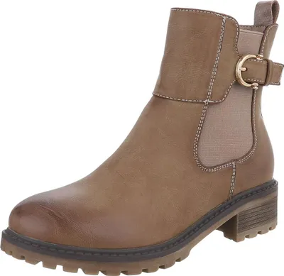 Produktbild von Ital-Design Damen Stiefeletten Chelsea Boots Leicht gefüttert Textiloptik, Lederoptik Klassische Stiefeletten 90482603 Hellbraun Gr.  40