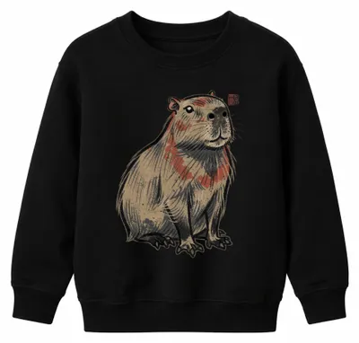 Immagine prodotto di Felpa con cappuccio per bambini, motivo capibara (conosciuta anche come "wasserschwein" in giapponese), stile giapponese, ispirata agli anni 2000, colore nero, taglia 128