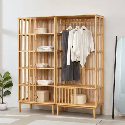 Obrázek produktu pro Bambusový šatní set 1 x "Trundholm" + 1 x "Vemb" 185 x 160 x 45 cm