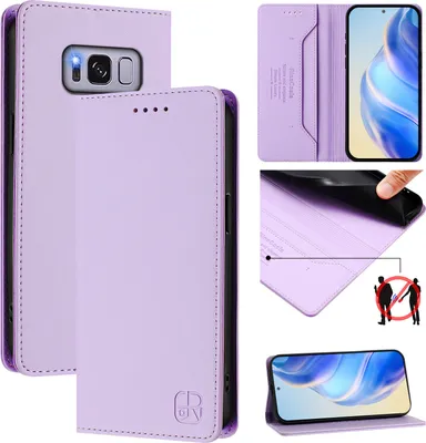 Produktbild von Lederhülle für Samsung Galaxy S8 Plus Hülle Flip Brieftasche Kartenfächern Ständer Schutzhülle Violett