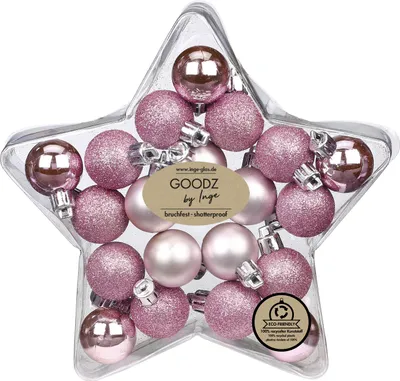 Produktbild von Weihnachtskugeln Kunststoff 3cm in Sternbox 20er Set - Rosa Mix