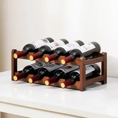 Weinregal aus Holz, 8 Flaschen, 2 Ebenen, freistehend, retro
