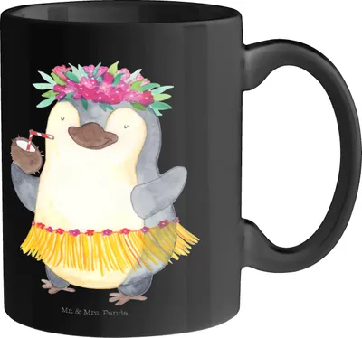 Produktbild von Mr. & Mrs. Panda Kaffeetasse Pinguin Kokosnuss - Schwarz - Geschenk, Urlaub, Tasse, Hawaii, Kaffeebecher, Teetasse, Erholt, Bedruckte, Tanzen, Ferien, Pott