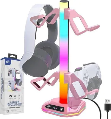 Productafbeelding van RGB Hoofdtelefoon Houder - Roze - Gaming Hoofdtelefoon Stand met Verlichting - Voor Hoofdtelefoons en Gamecontrollers