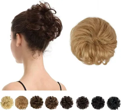 Produktbild von Echthaar Haarteil Haargummi Gelockt Unordentlicher Dutt Damen Mädchen Blond