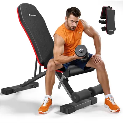 Produktbild von Hantelbank klappbar, 450 kg belastbar, 6-fach verstellbare Rückenlehne, verstellbare Flach- und Schrägbank fürs Home Gym Merach, rutschfest