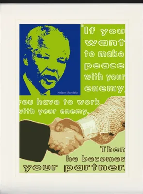 Obrázek produktu pro Nelson Mandela Zarámovaný obraz s elegantní paspartou | Wall Art | V rámu - Make Peace With Your Enemy (80 x 60 cm)