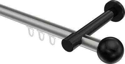 Produktbild von Interdeco Innenlaufstange / Gardinenstange mit Innenlauf Silbergrau / Schwarz, Typ Prestige Luino (Kugel), 20 mm Ø 1-läufig, 420 cm