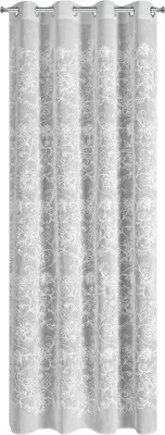 Obrázok produktu pre EUROFIRANY | Záclona - 140 x 250 cm - biela - s vyšívanými kvetmi - očká - priehľadná - boho
