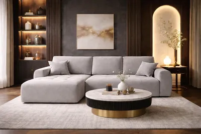 Produktbild von Kaiser Möbel Ecksofa mit Schlaffunktion und Bettkasten L-Form Ivo XL, Veloursstoff Salvador, Grau, Links