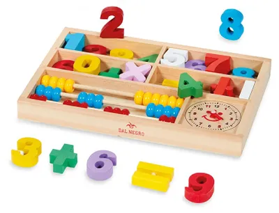 Image de Coffret mathématique en bois avec horloge à boulier