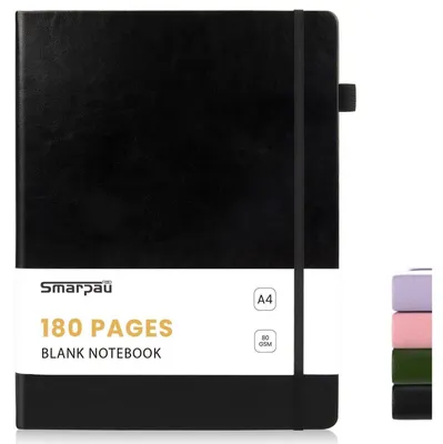 Produktbild von Notizbuch A5 Hardcover Blanko Journal 180 Seiten 80gsm Leder Schwarz