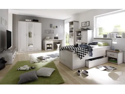 Produktbild von Jugendzimmer Luca 7 teiliges Komplett Set in Pinie Weiß und Trüffel