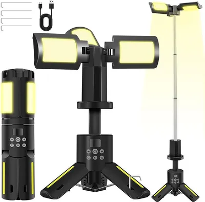 Obrázek produktu pro ZELURXX Multifunkční LED kempingová lampa, přenosná, skládací, vodotěsná, dobíjecí, venkovní stanová lampa, dlouhá výdrž, 5 W, 3,7 V, černá