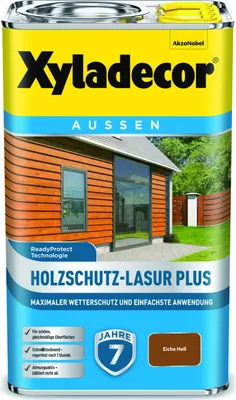 Produktbild von Xyladecor Holzschutz-Lasur Plus, Eiche Hell, 2,5 l - Maximaler Wetterschutz und einfachste Anwendung