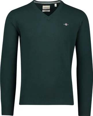 Image de Gant pull-over tricoté col V vert uni Laine