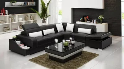 Productafbeelding van Modern design hoekbank, leren bekleding, woonkamer, bank, salontafel, meubels