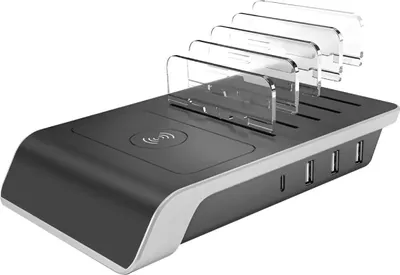 Obrázek produktu pro Avizar, Víceportová indukční nabíjecí stanice USB-C USB Qi s přepážkami, černá
