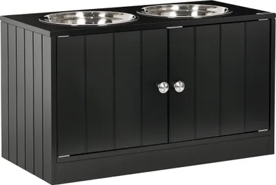 Produktbild von Erhöhte Futterstation Hund 2 Edelstahlnäpfe, 44 L Stauraum, Magnettür