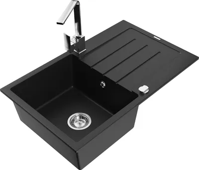 Produktbild von Mexen Bruno 1 Becken-Granitspüle mit Abtropffläche und Mischbatterie Rita, Schwarz - 6513-77-670300-00
