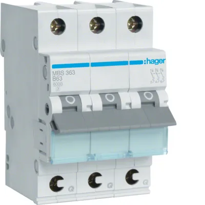Immagine prodotto di Interruttore Hager LS 3 poli 6kA B-63A 3M QC MBS363