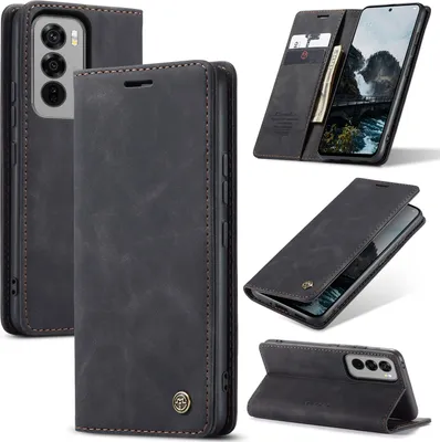 Produktbild von Hülle für Oppo Reno12 Retro Kunstledertasche mit Standfunktion Schutzhülle Schwarz