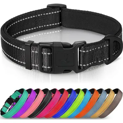 Produktbild von Hundehalsband gepolstert Neopren Nylon verstellbar reflektierend S Schwarz