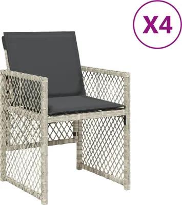 Produktbild von vidaXL Gartenstühle mit Kissen 4 Stk. Hellgrau Poly Rattan