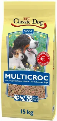 A bag of Classic Dog Multicroc adult dog food.