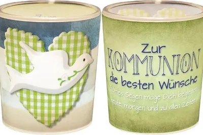 Produktbild von Windlicht+Teelicht 6x6cm Für Dich Zur Kommunion Taube