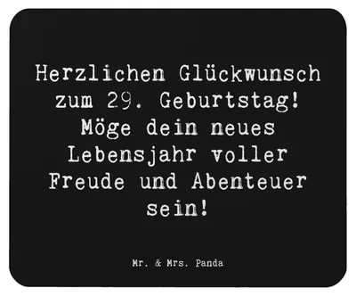 Produktbild von Mr. & Mrs. Panda Mauspad Spruch 29. Geburtstag Glückwunsch - Schwarz - Geschenk, Abenteuer, Herzlichen, Meilenstein, Vorfreude, pc mousepad, laptop, Alter, Freude