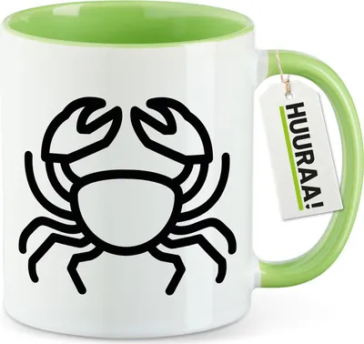 Produktbild von Huuraa Kaffeetasse Krebs Sternzeichen Symbol 330ml Grün Keramik Kaffeebecher Geschenkidee