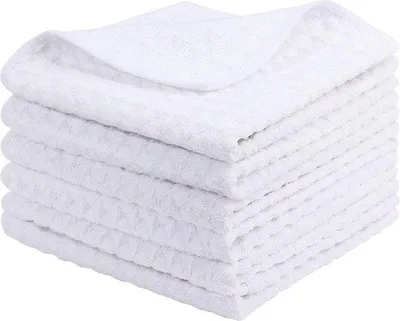 Produktbild von Unyqoos® Mikrofasertücher 6er-Set – saugfähige Küchentücher mit Waffelstruktur, weiche Geschirrtücher 34 x 34 cm, weiß, zum Trocknen & Polieren