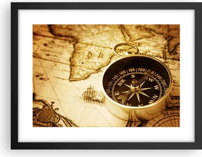 Produktbild von Gerahmtes Poster - Schwarzer Rahmen - Kompass alt reisen Reise - 40x30 cm - Wand Bild - Wanddeko - Wandbilder - Wandposter - Bilderrahmen - Bilder - Kunstdruck - Wandbild - P2BAA40x30-2103