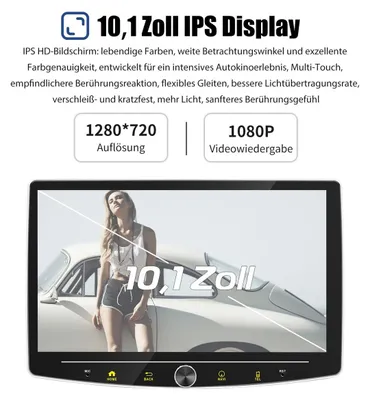Produktbild von Autoradio 10 Zoll Touchscreen Android 15 DAB+ GPS Navi Carplay Android Auto Bluetooth Freisprechanlage 360° Drehbar 1 DIN 64GB Speicher 4x60 Watt