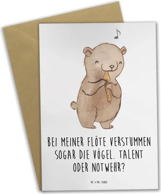 Produktbild von Mr. & Mrs. Panda Grußkarte Besondere Flöte - Weiß - Geschenk, glückwunschkarten, Musikinstrument, Musik, Flötenspieler, Instrument, lernen, Windinstrument, osterkarten