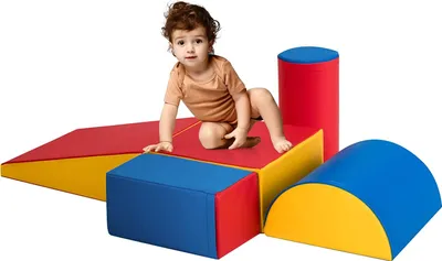 Produktbild von 5 TLG. Softbausteine für Kinder, Großbausteine Riesenbausteine zum Toben und Klettern, Schaumstoffbausteine für Kindergarten Kinderzimmer, Bauklötze aus PE und EPE (Rot)