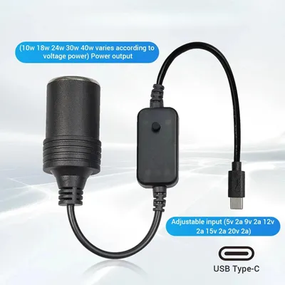 Produktbild von USB-auf-Zigarettenanzünder-Adapter, 5V 2A, einstellbarer Ausgang 5–20V, Kfz-Steckdose – Einstellbar