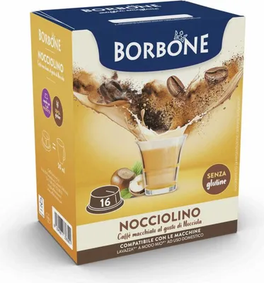 A box of Borbone Nocciolino coffee capsules.