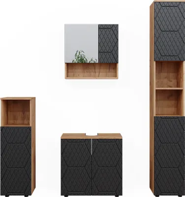 Produktbild von Badmöbel-Set Vicco Irma Anthrazit mit Wabenstruktur 4 Teile, mit Hochschrank, Model 47175