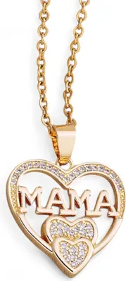 Zdjęcie produktu dla Naszyjnik „Mama Mom” – pozłacany, prezent na Dzień Matki, strzała, serce, miłość mamy, trzy serca