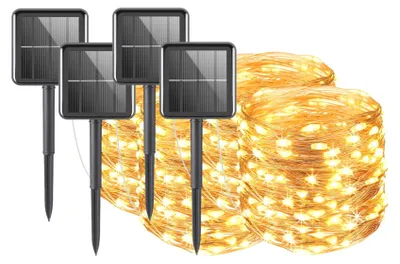 Produktbild von BRAINZAP 4 Stück LED Solar Draht Lichterkette IP65 Außen Garten Outdoor 12m Warmweiß Party Weihnachten 100 LEDs